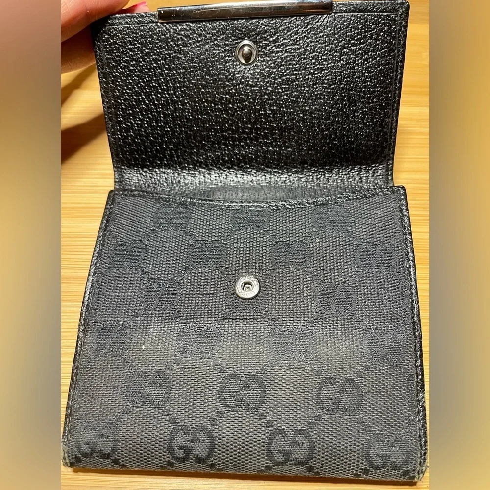GUCCI GG Logo Plate Canvas Leather Card Bil Wallet Medium Monogram - Picture 5 of 10